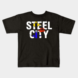 Steel City Pittsburgh Football Hypocycloid Grunge Kids T-Shirt